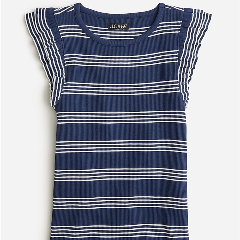 J CREW Vintage Rib Ruffle Flutter Sleeve Striped Shirt - Size Medium